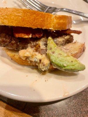 Delicious patty melt oozing with Cambazola cheese, fresh avocado and thick cut bacon!