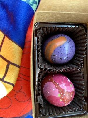 Almond hazelnut truffle and strawberry basil truffle