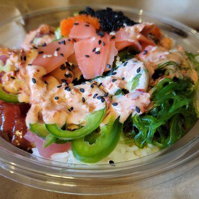 Ahi tuna volcano poke bowl