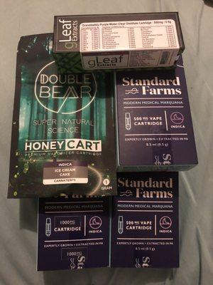 My 5 oils of Indica that I brought ( 2-1 grams box, 3- .5 grams box )