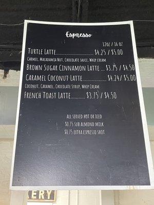 Coffee Menu