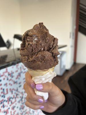 Fudge brownie in a cake cone