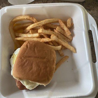 Hen house burger and fries