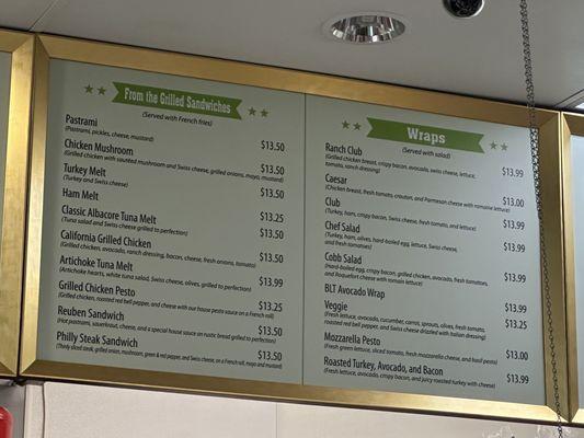 Updated menu - Hot sandwiches & cold wraps