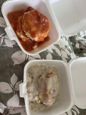 Tomato gravy biscuits & Sausage gravy biscuits