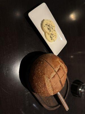 Complementary bread with butter and volcanic salt