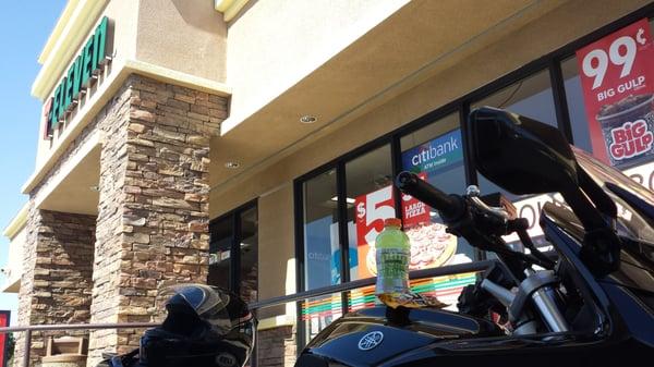 This is what you do when temps hit 108 and your head is ready to pop wearing a helmet. Pull over and hydrate at 7-eleven