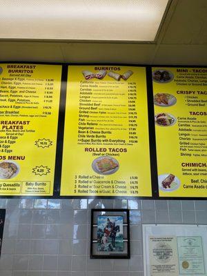 Burrito menu