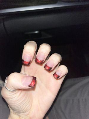 Red chrome french tips from Lucky Nails