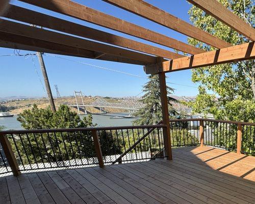 New deck, railing, and structure for a roof