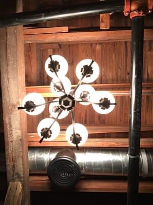 The lights above our table.  Love the exposed wood.