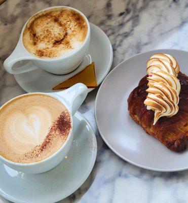 Creme Brule latee, cinnamon latte, birthday cake croissant