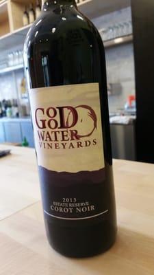 Fabulous logo on this bottle of dry red Corot Noir purchased at Goodwater.