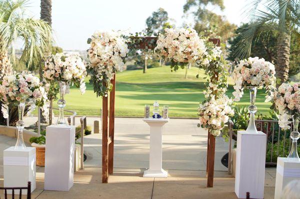 Arch and pedestal flowers