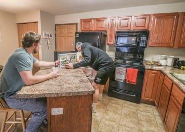 Fully equipped kitchen with a countertop in the center