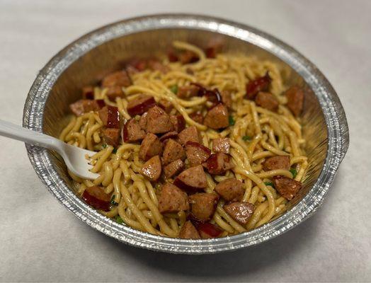 Garlic noodles with sausage