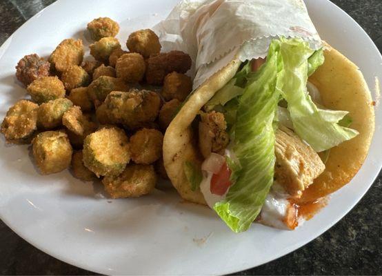 Chicken Souvlaki with Fried Okra