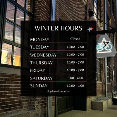 Winter hours are in effect!