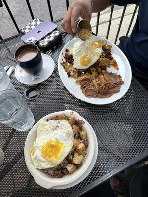 Chorizo Chilaquiles (top) Nora Mia Skillet (bottom)