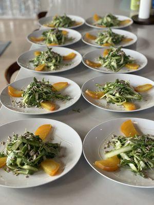 Shaved Asparagus and Golden Beet Salad with Sunflower Shoots, Pea Spouts and Sunflower Seeds