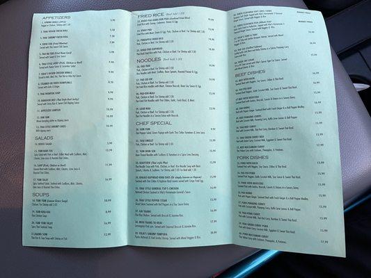 Menu as of March 2024