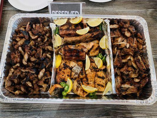 10/29/23 Family style: pork, salmon & chicken grilled