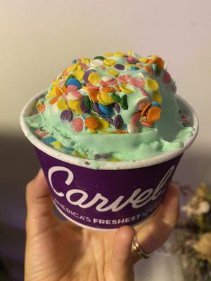 Delicious pistachio soft serve with sprinkles!