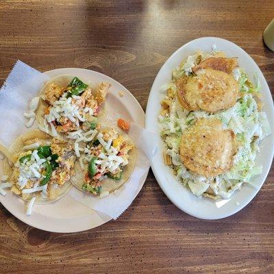 Tacos de huevo a la Mexicana. Chilaquiles con huevo