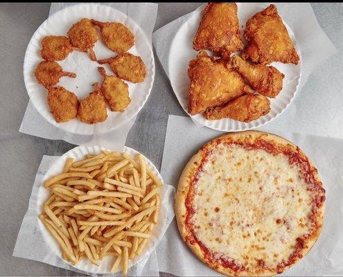 Pizza - Fried Chicken - Jumbo shrimp - French Fries