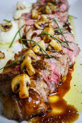 Grilled NY Strip
Butter Braised Mushrooms
Creamy Whipped Potatoes
Tamarind Demi Glace