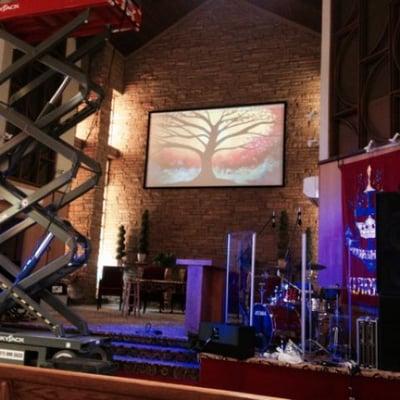 Projector and screen installation at a church