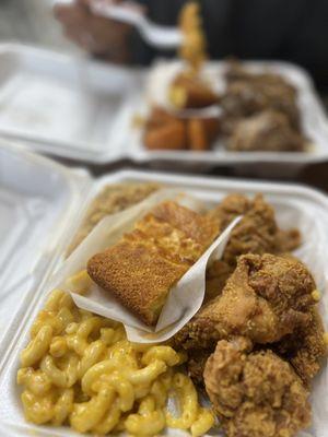 Fried chicken wings mac&cheese dirty rice