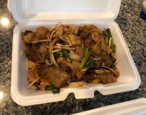 Carryout beef chow fun lunch, $6.95