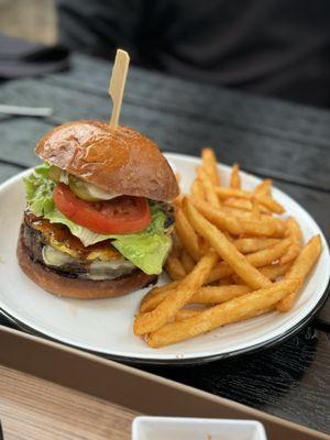 Spicy Hawaiian Burger with fries