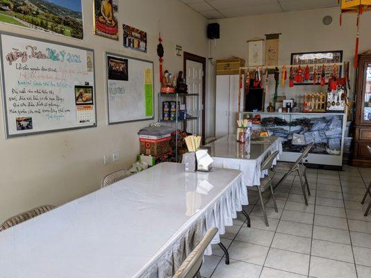 Cafeteria in a separate area, further in,  passed the main room and resident quarters.