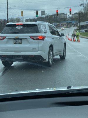 Business logo all over the car drives like a maniac.