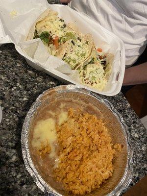 Take out Tacos Ensenada style with rice and beans