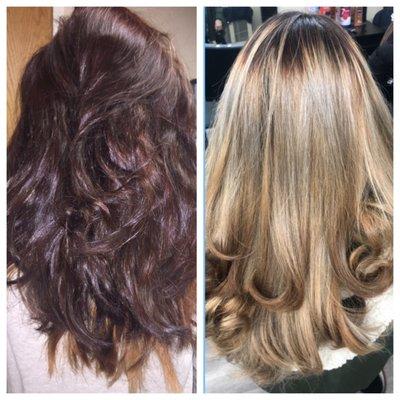 BEFORE AND AFTER HAIR COLOR TRANSFORMATION