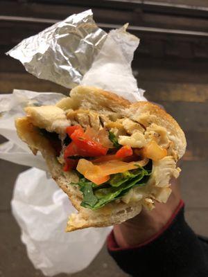 Lemon chicken , spinach, roasted peppers, provolone/Swiss