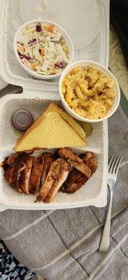 Chicken meal $14 1lb of smoked chicken, texas toast, coleslaw and mac n cheese.