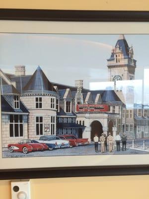 A beautiful picture on the wall of the old Portland train station..