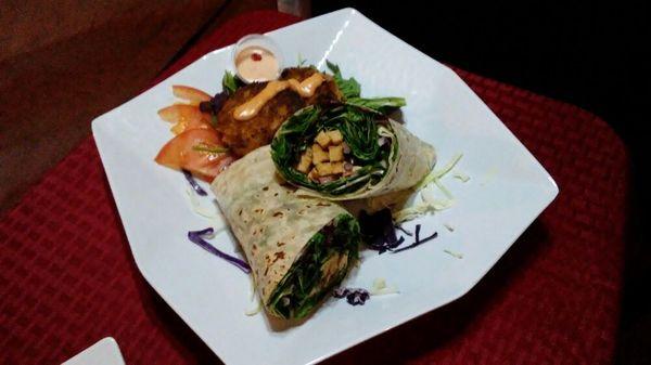 Southwest wrap with crab cakes - all vegan