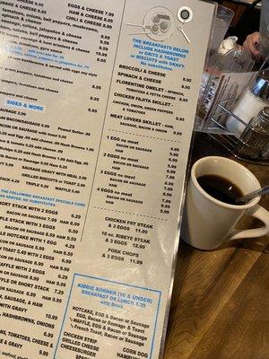 Coffee and menu