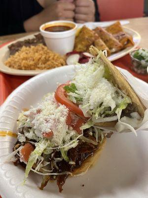 Chicken mole sopea and asada gordita