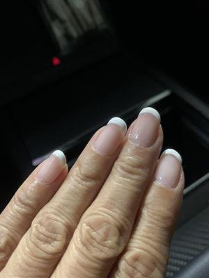 As you can see the tip shows the nail line, these are my natural nails, you should never see the nail line in a fresh French manicure.