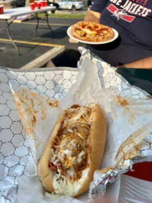 Pepperoni & banana peppers pizza, and the Torpedo Meatball sub.