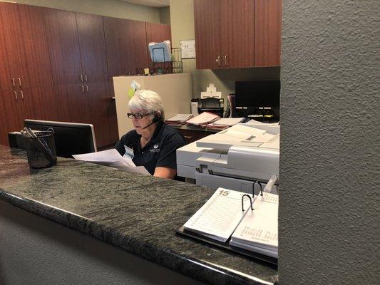 Monday, April 15, 2019: front desk.