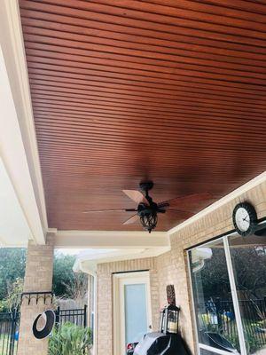 Porch Refresh- Installed bead board, stained bead board, painted all trim and back door.