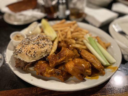 Beef on Weck and Buffalo wings with fries