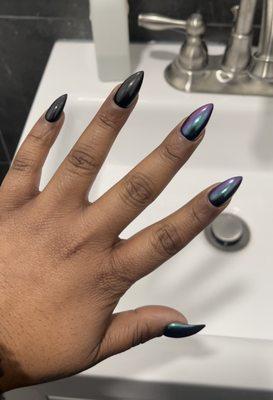 Stiletto acrylic tips w/ gel + chrome